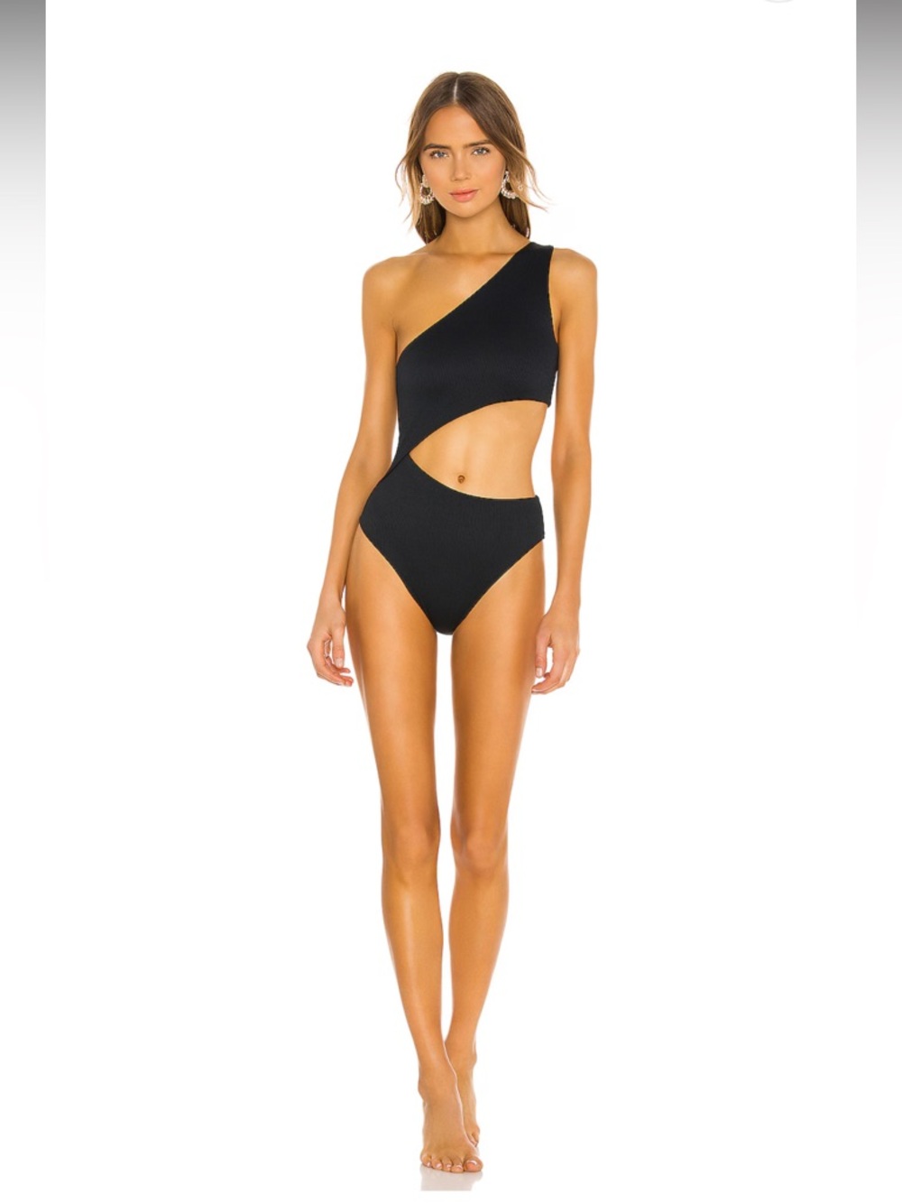 Beach Riot Celine One Piece in Black. One Shoulder Cut Out Swimsuit